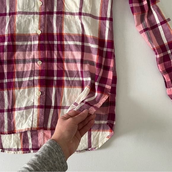 Old Navy XS Pink White Flannel Plaid Button Boyfriend Shirt - Picture 2 of 4